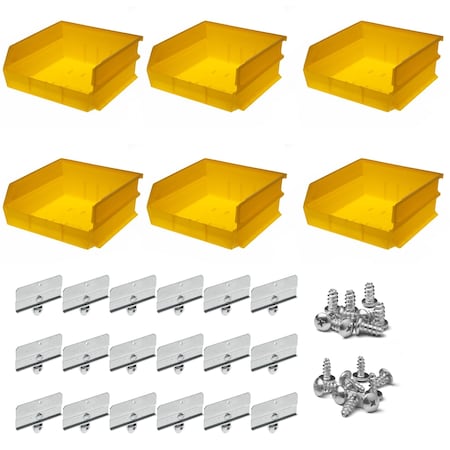 Triton Products Hanging Bin & Bin Clip Kit, Polypropylene, Yellow, 10-7/8" L x 11" W x 5" H, 6 CT BK-235